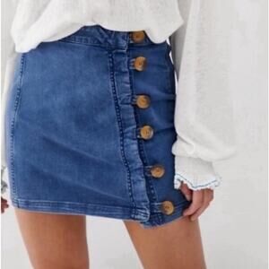 Free People Blue Button-Front Mini Skirt